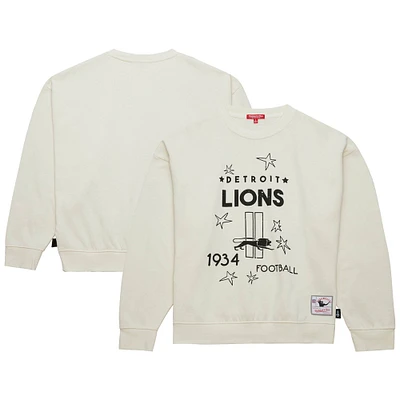 Women's Mitchell & Ness  Cream Detroit Lions Throwback Logo 3.0 Pullover Sweatshirt