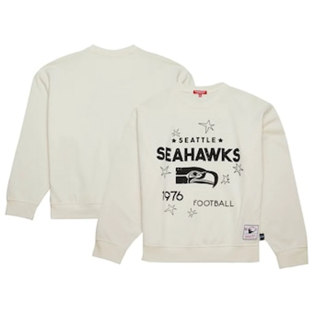 Women's Mitchell & Ness  Cream Seattle Seahawks Throwback Logo 3.0 Pullover Sweatshirt