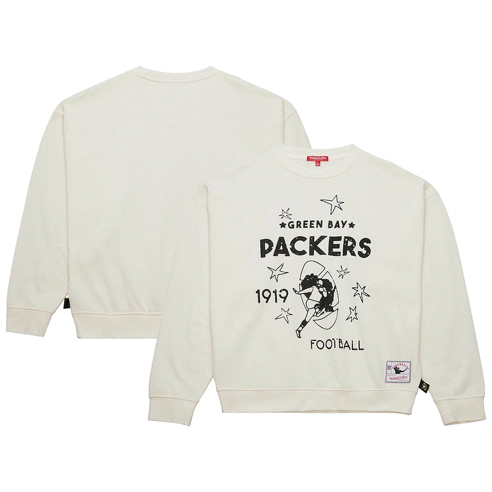 Women's Mitchell & Ness  Cream Green Bay Packers Throwback Logo 3.0 Pullover Sweatshirt