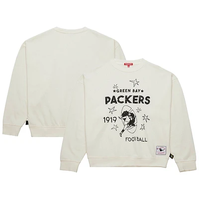 Women's Mitchell & Ness  Cream Green Bay Packers Throwback Logo 3.0 Pullover Sweatshirt