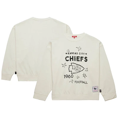 Women's Mitchell & Ness  Cream Kansas City Chiefs Throwback Logo 3.0 Pullover Sweatshirt