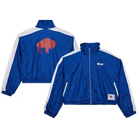 Women's Mitchell & Ness Royal Buffalo Bills Nylon Cropped Full-Zip Jacket