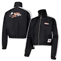 Women's Mitchell & Ness Black Cincinnati Bengals Nylon Cropped Full-Zip Jacket