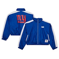 Women's Mitchell & Ness Royal New York Giants Nylon Cropped Full-Zip Jacket