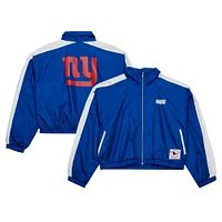 Women's Mitchell & Ness Royal New York Giants Nylon Cropped Full-Zip Jacket