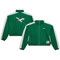 Women's Mitchell & Ness Midnight Green Philadelphia Eagles Nylon Cropped Full-Zip Jacket