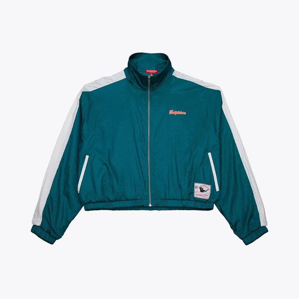 Women's Mitchell & Ness Aqua Miami Dolphins Nylon Cropped Full-Zip Jacket