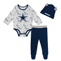 Newborn & Infant Dallas Cowboys Little Champ Long Sleeve Bodysuit, Pants Cuffed Knit Hat 3-Piece Set