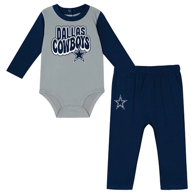 Infant Silver/Navy Dallas Cowboys Double Up Long Sleeve Bodysuit Pant Set