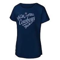 Girls Youth Navy Dallas Cowboys Script Heart Dolman T-Shirt