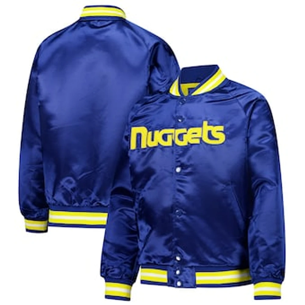 Youth Mitchell & Ness Royal Denver Nuggets Hardwood Classics Satin Raglan Full-Snap Jacket