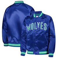 Youth Mitchell & Ness Royal Minnesota Timberwolves Hardwood Classics Satin Raglan Full-Snap Jacket