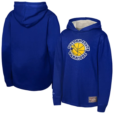 Youth Mitchell & Ness Royal Golden State Warriors Hardwood Classics Lightweight Thermal Long Sleeve Hoodie T-Shirt