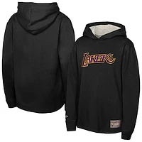 Youth Mitchell & Ness Black Los Angeles Lakers Hardwood Classics Lightweight Thermal Long Sleeve Hoodie T-Shirt