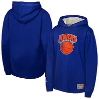 Youth Mitchell & Ness Blue New York Knicks Hardwood Classics Lightweight Thermal Long Sleeve Hoodie T-Shirt