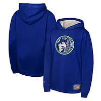 Youth Mitchell & Ness Blue Minnesota Timberwolves Hardwood Classics Lightweight Thermal Long Sleeve Hoodie T-Shirt