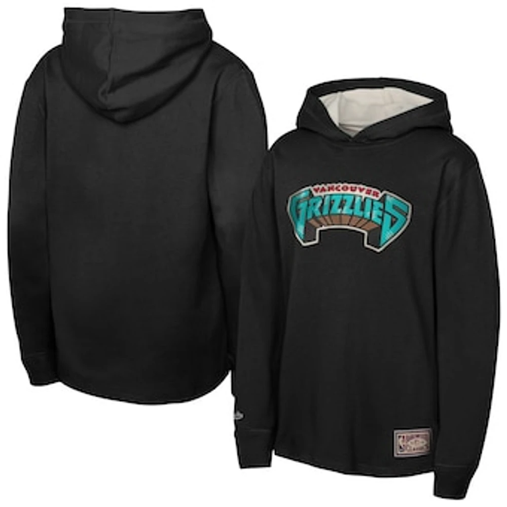 Youth Mitchell & Ness Black Memphis Grizzlies Hardwood Classics Lightweight Thermal Long Sleeve Hoodie T-Shirt