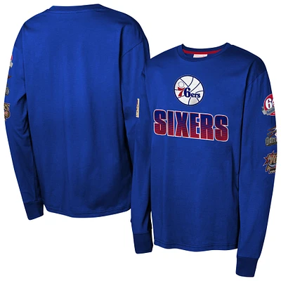 Youth Mitchell & Ness Royal Philadelphia 76ers  Hardwood Classics All Over Long Sleeve T-Shirt