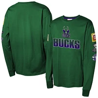 Youth Mitchell & Ness Hunter Green Milwaukee Bucks  Hardwood Classics All Over Long Sleeve T-Shirt