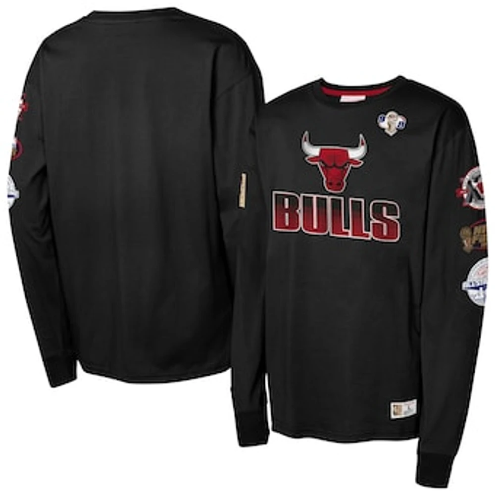 Youth Mitchell & Ness Black Chicago Bulls  Hardwood Classics All Over Long Sleeve T-Shirt