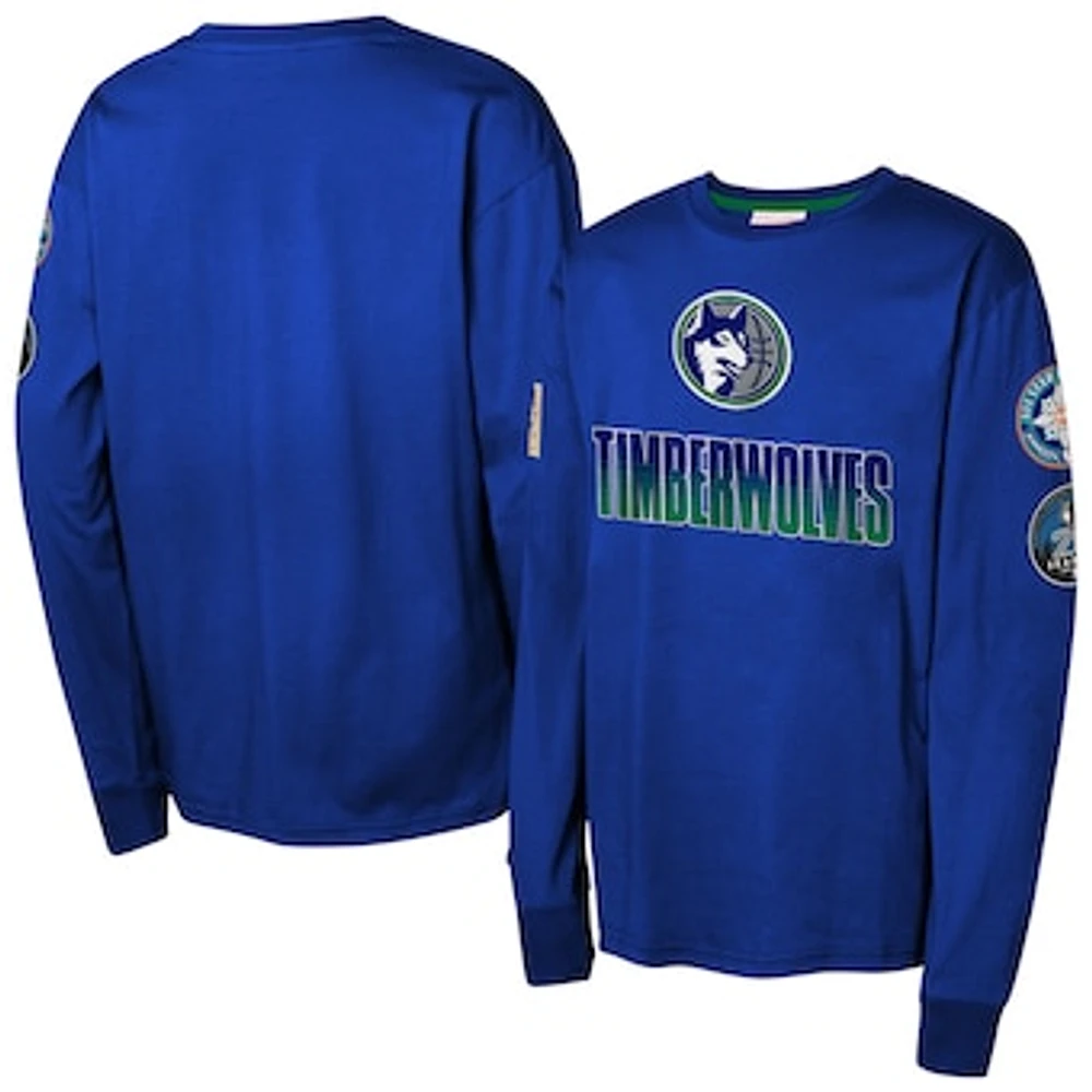 Youth Mitchell & Ness Blue Minnesota Timberwolves  Hardwood Classics All Over Long Sleeve T-Shirt