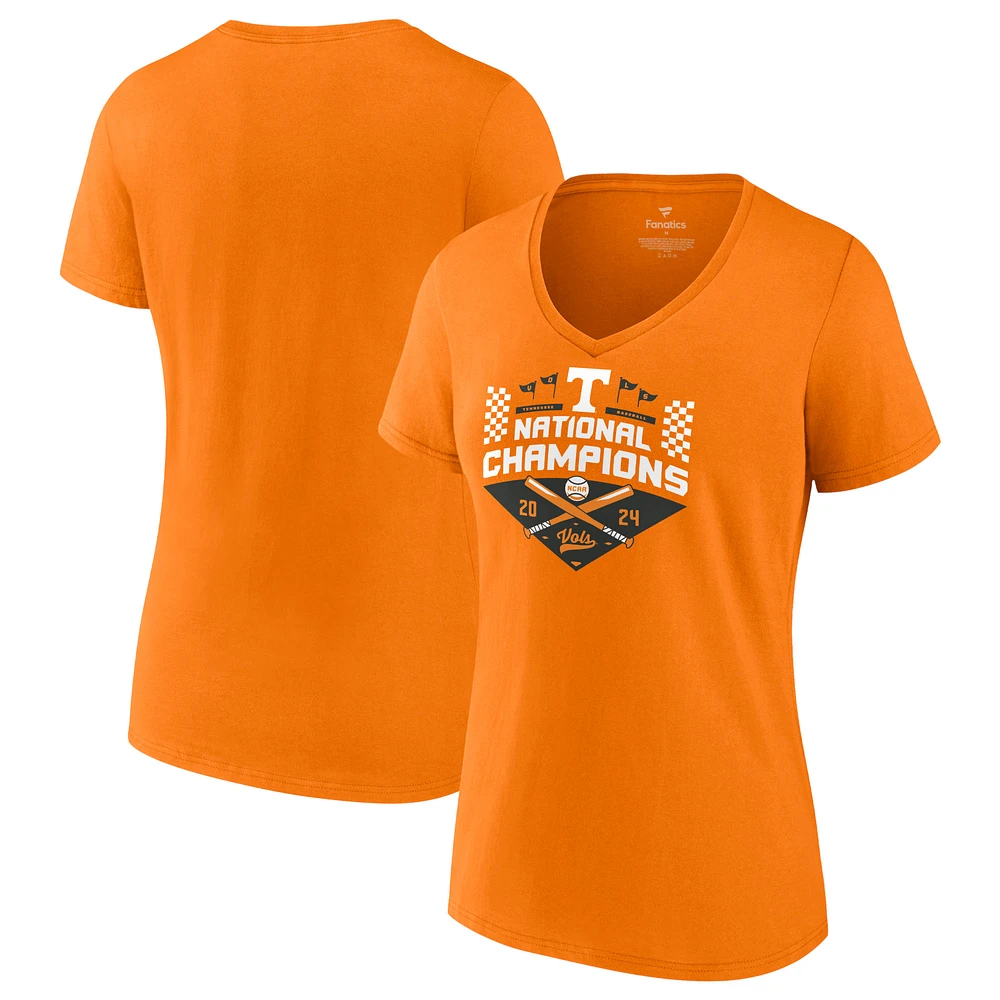 Women's Fanatics Tennessee Orange Tennessee Volunteers 2024 NCAA Men's Baseball College World Series Champions Official Logo V-Neck T-Shirt