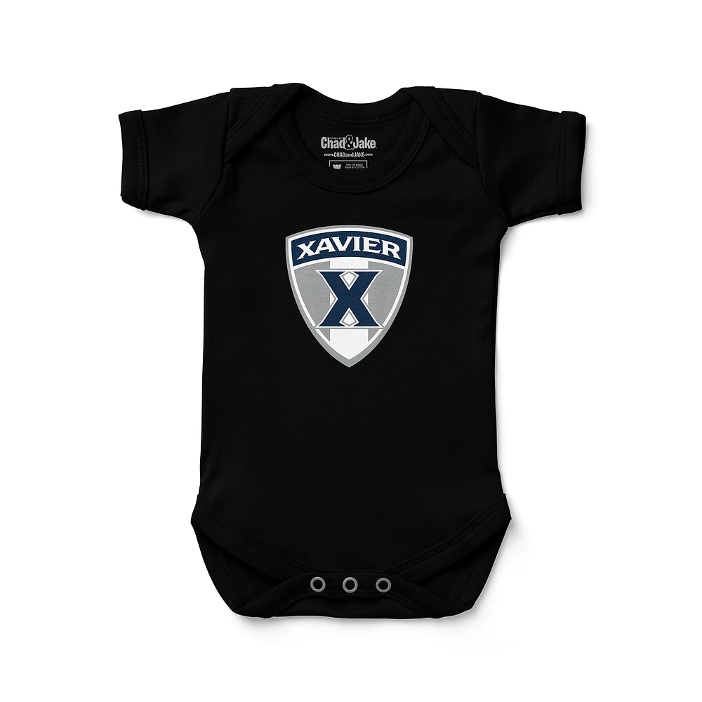 Newborn & Infant Chad Jake Black Xavier Musketeers Shield Logo Bodysuit