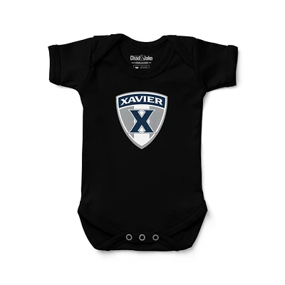 Newborn & Infant Chad Jake Black Xavier Musketeers Shield Logo Bodysuit
