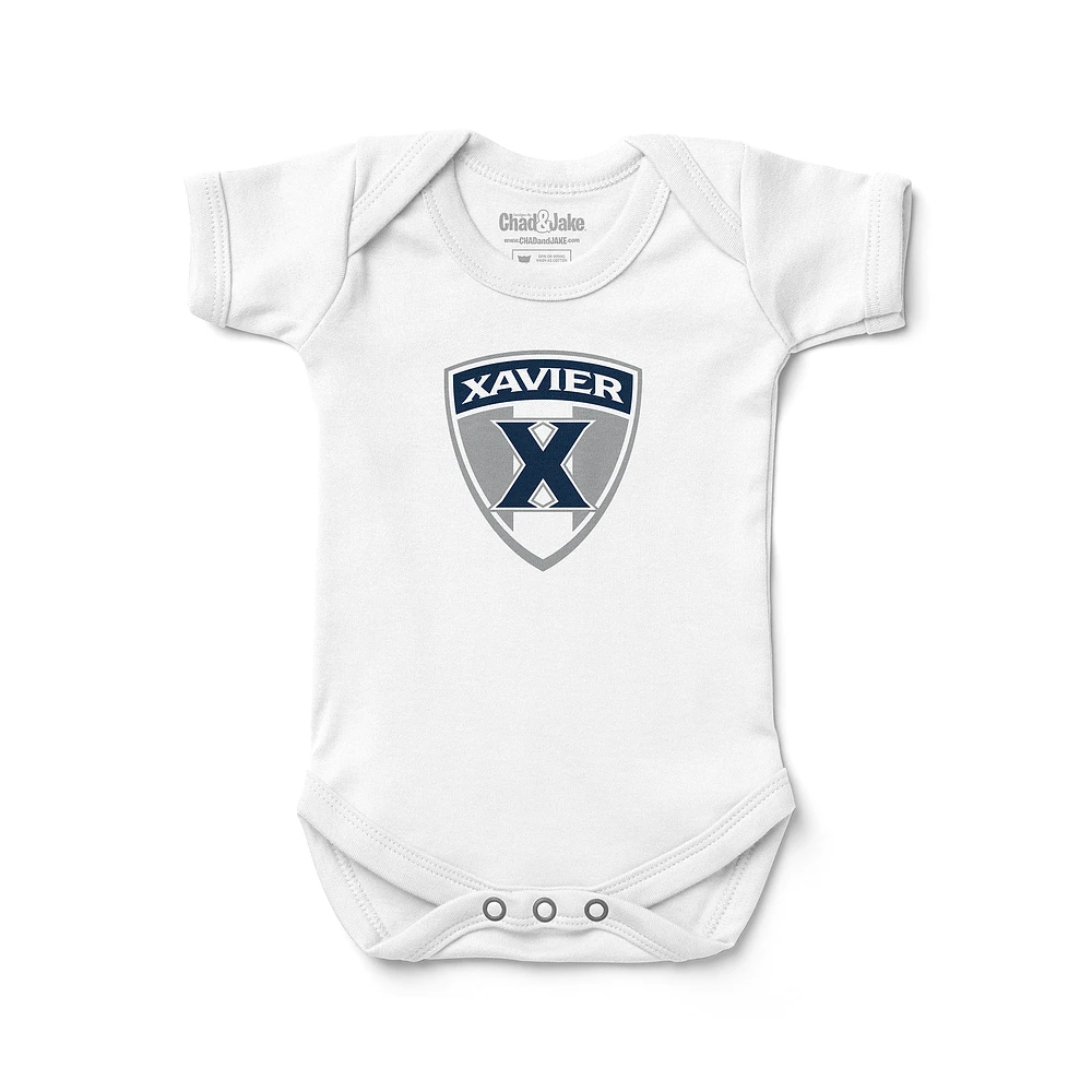 Newborn & Infant Chad Jake White Xavier Musketeers Shield Logo Bodysuit