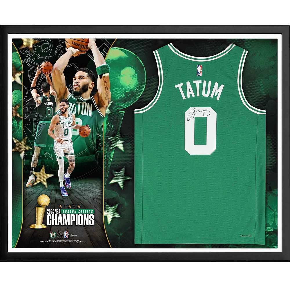 Jayson Tatum Boston Celtics Autographed Framed 2024 NBA Finals Champions Kelly Green Nike Icon Edition Swingman Jersey Collage