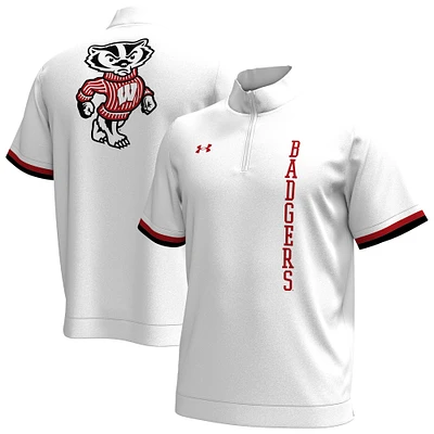 Men's Under Armour White Wisconsin Badgers 2024 On-Court Shootaround Quarter-Zip T-Shirt