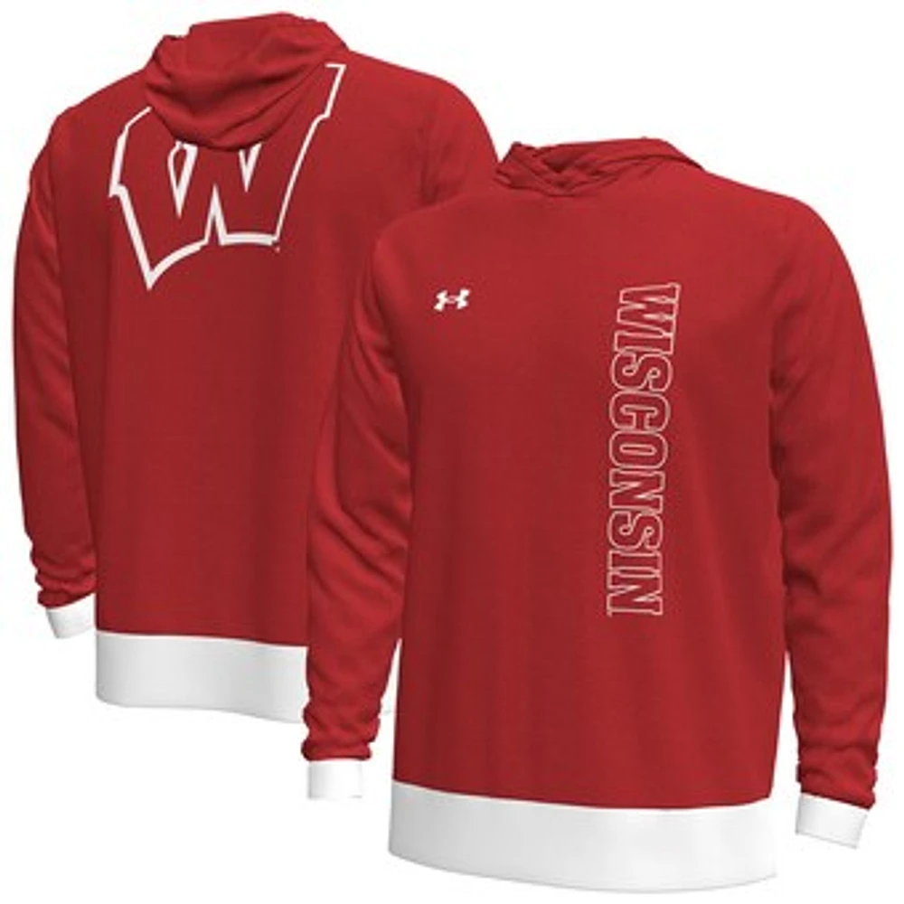 Men's Under Armour Wisconsin Badgers 2024 On-Court Shootaround Long Sleeve Hoodie T-Shirt