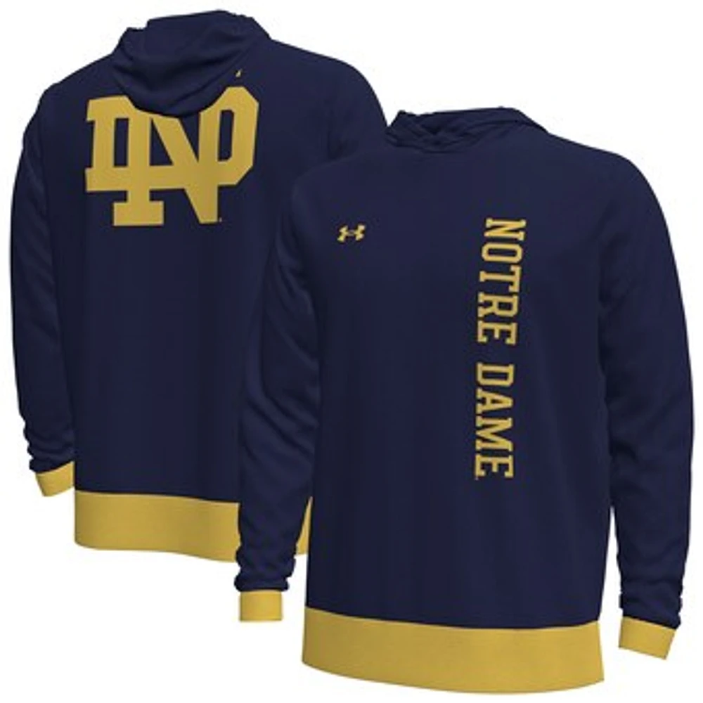 Men's Under Armour Navy Notre Dame Fighting Irish 2024 On-Court Shootaround Long Sleeve Hoodie T-Shirt