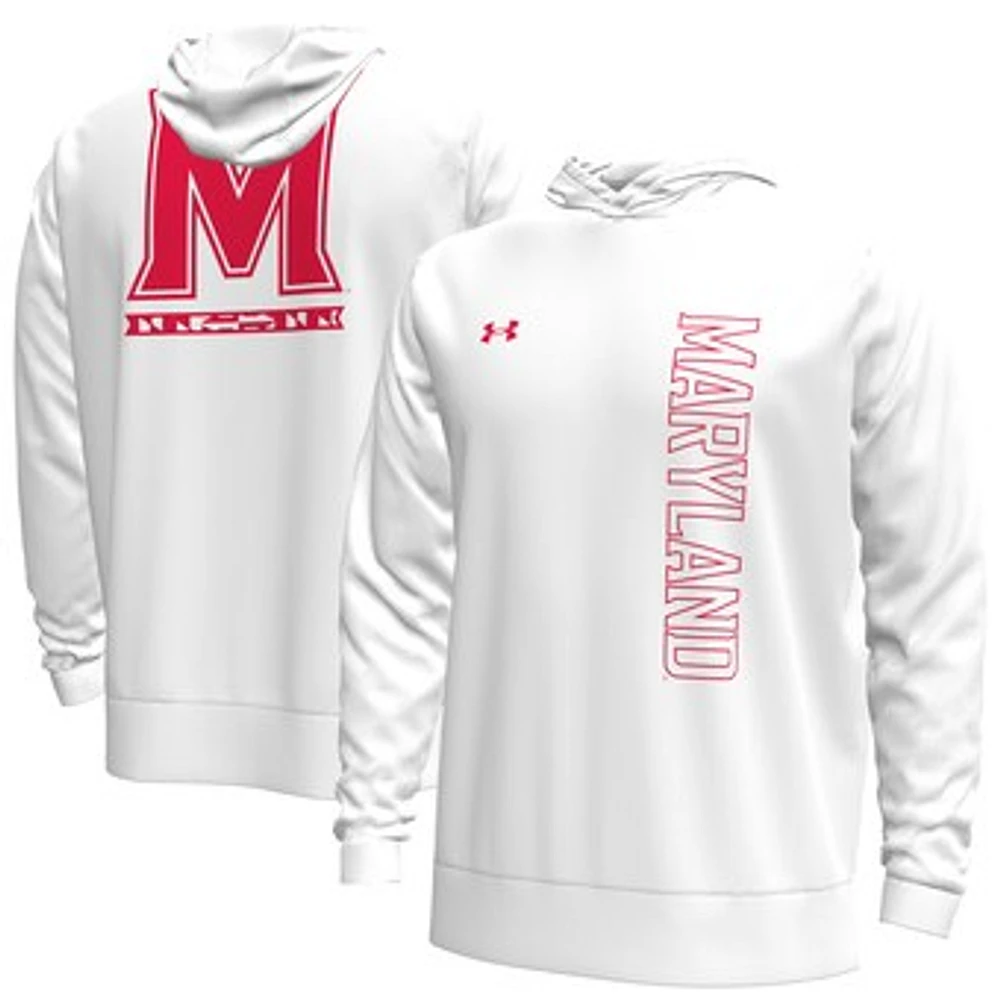 Men's Under Armour White Maryland Terrapins 2024 On-Court Shootaround Long Sleeve Hoodie T-Shirt