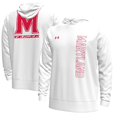 Men's Under Armour White Maryland Terrapins 2024 On-Court Shootaround Long Sleeve Hoodie T-Shirt