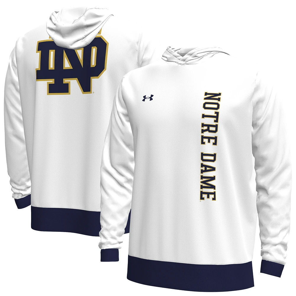 Men's Under Armour White Notre Dame Fighting Irish 2024 On-Court Shootaround Long Sleeve Hoodie T-Shirt