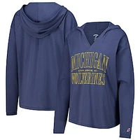 Women's League Collegiate Wear Navy Michigan Wolverines Slub Long Sleeve V-Neck Hoodie T-Shirt