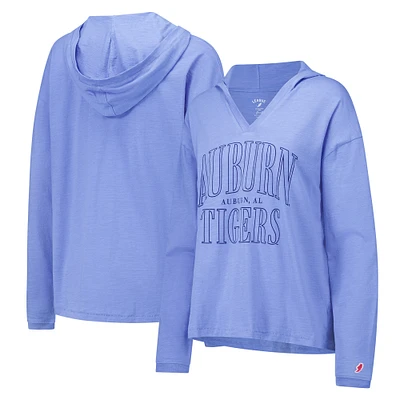 Women's League Collegiate Wear Light Blue Auburn Tigers Slub Long Sleeve V-Neck Hoodie T-Shirt