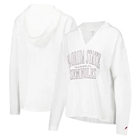 Women's League Collegiate Wear White Florida State Seminoles Slub Long Sleeve V-Neck Hoodie T-Shirt