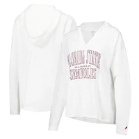 Women's League Collegiate Wear White Florida State Seminoles Slub Long Sleeve V-Neck Hoodie T-Shirt