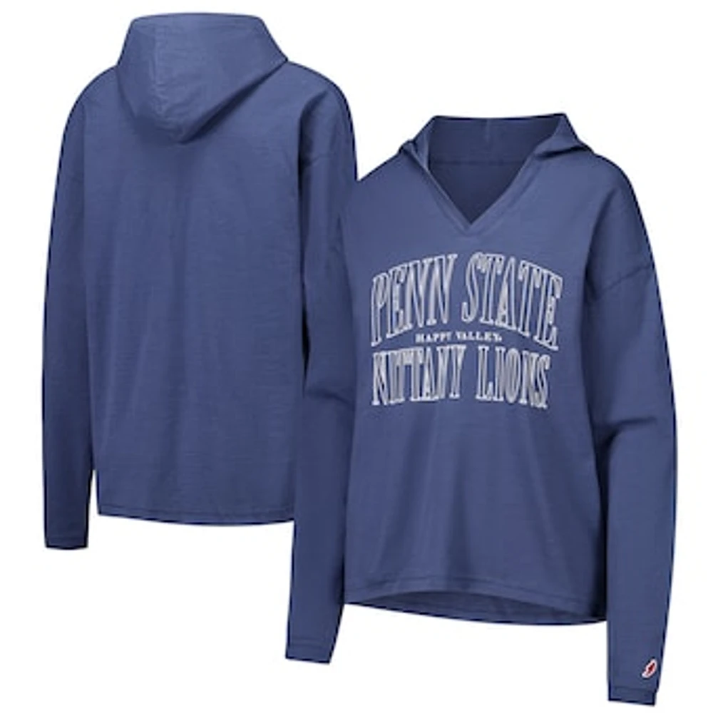 Women's League Collegiate Wear Navy Penn State Nittany Lions Slub Long Sleeve V-Neck Hoodie T-Shirt