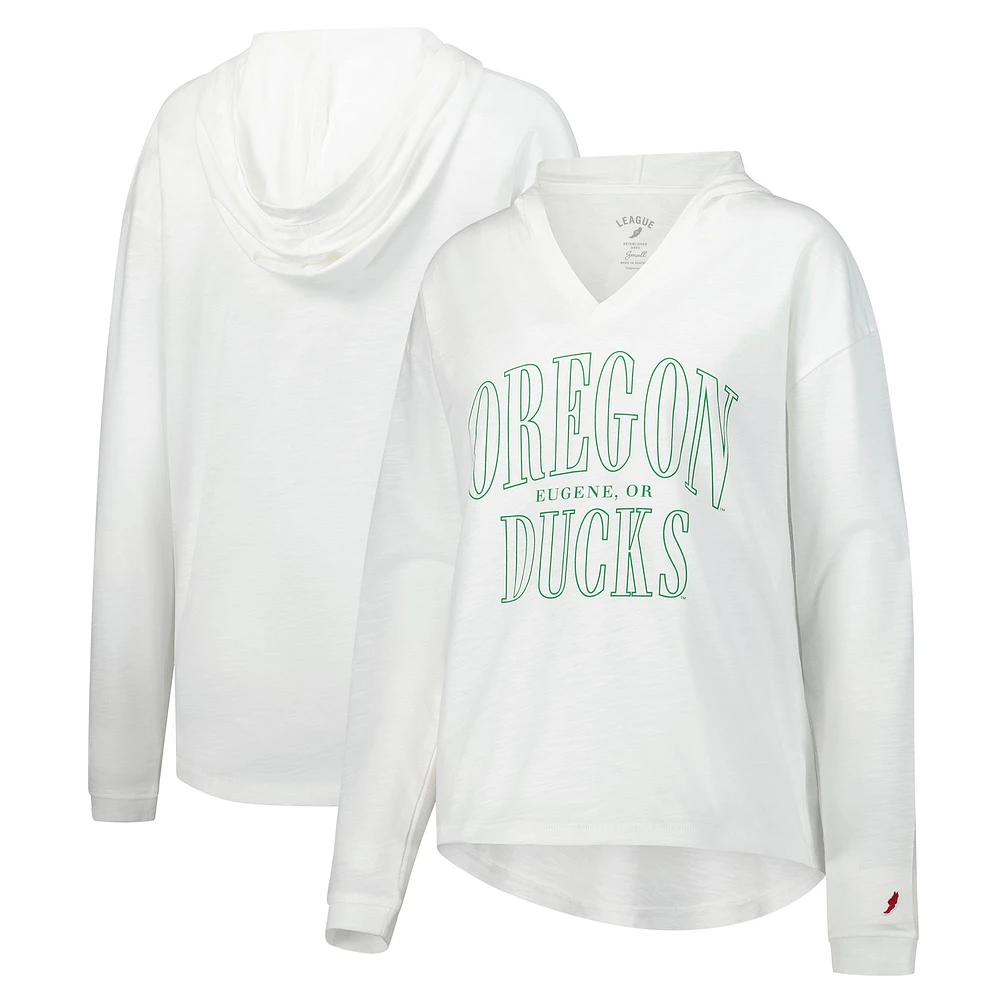 Women's League Collegiate Wear Green Oregon Ducks Slub Long Sleeve V-Neck Hoodie T-Shirt