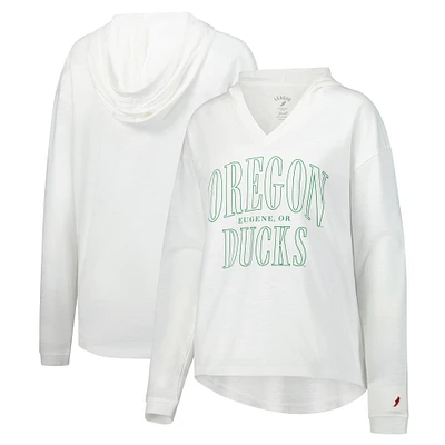 Women's League Collegiate Wear Green Oregon Ducks Slub Long Sleeve V-Neck Hoodie T-Shirt