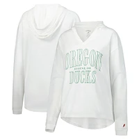 Women's League Collegiate Wear Green Oregon Ducks Slub Long Sleeve V-Neck Hoodie T-Shirt