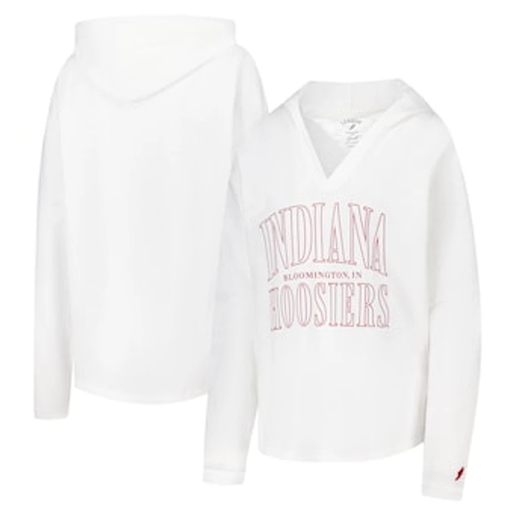 Women's League Collegiate Wear White Indiana Hoosiers Slub Long Sleeve V-Neck Hoodie T-Shirt