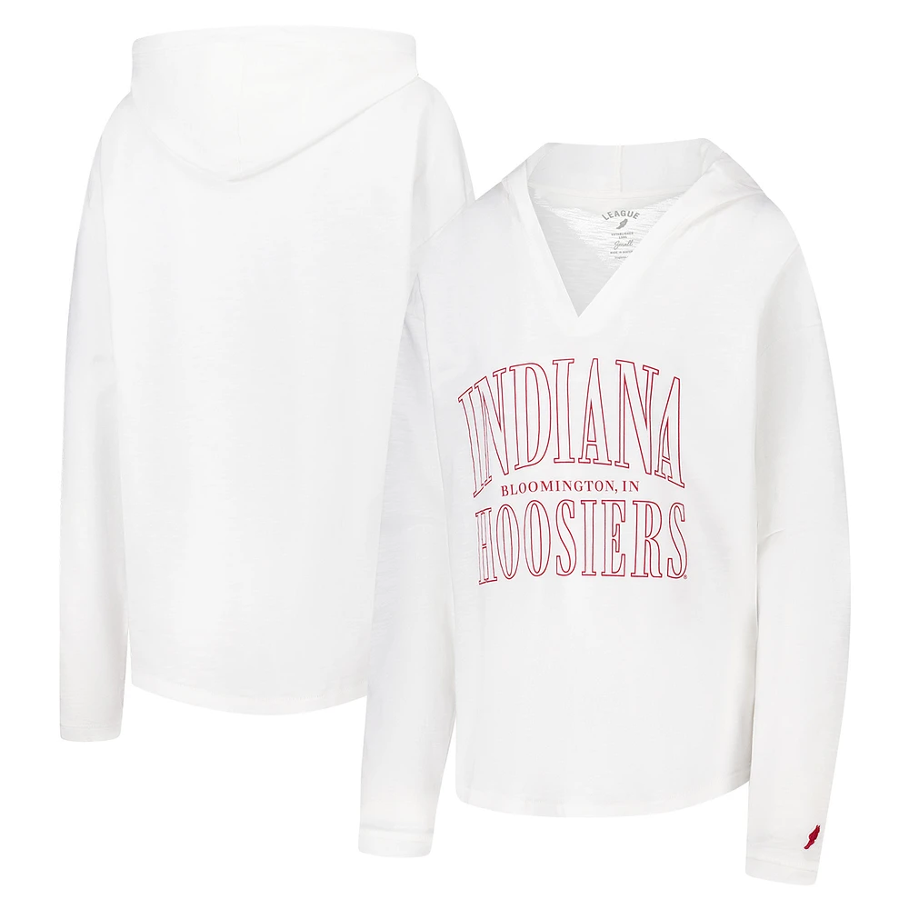 Women's League Collegiate Wear White Indiana Hoosiers Slub Long Sleeve V-Neck Hoodie T-Shirt