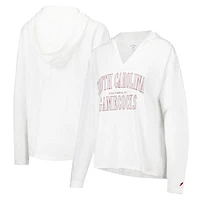 Women's League Collegiate Wear White South Carolina Gamecocks Slub Long Sleeve V-Neck Hoodie T-Shirt