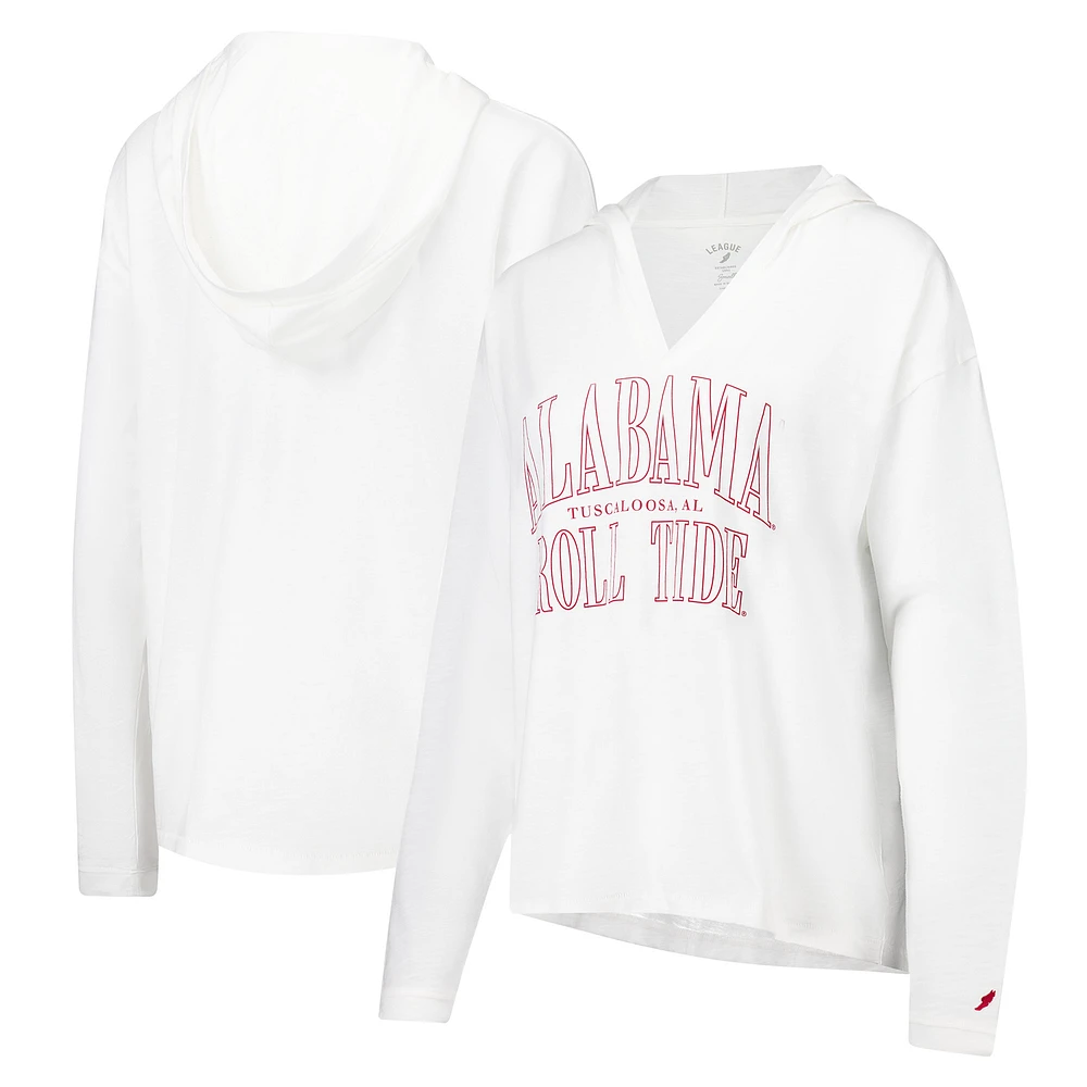 Women's League Collegiate Wear White Alabama Crimson Tide Slub Long Sleeve V-Neck Hoodie T-Shirt