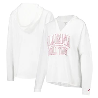 Women's League Collegiate Wear White Alabama Crimson Tide Slub Long Sleeve V-Neck Hoodie T-Shirt