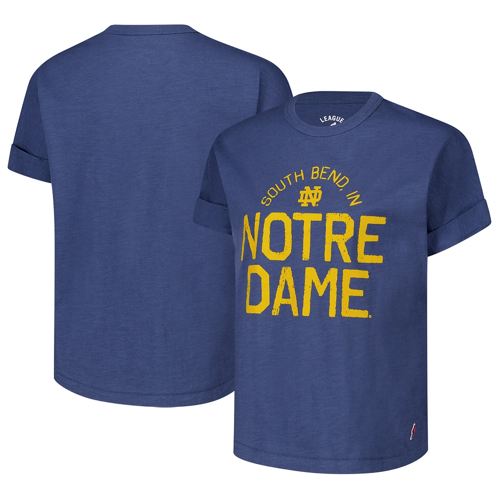 Women's League Collegiate Wear Navy Notre Dame Fighting Irish Slub Rolled Cuff T-Shirt